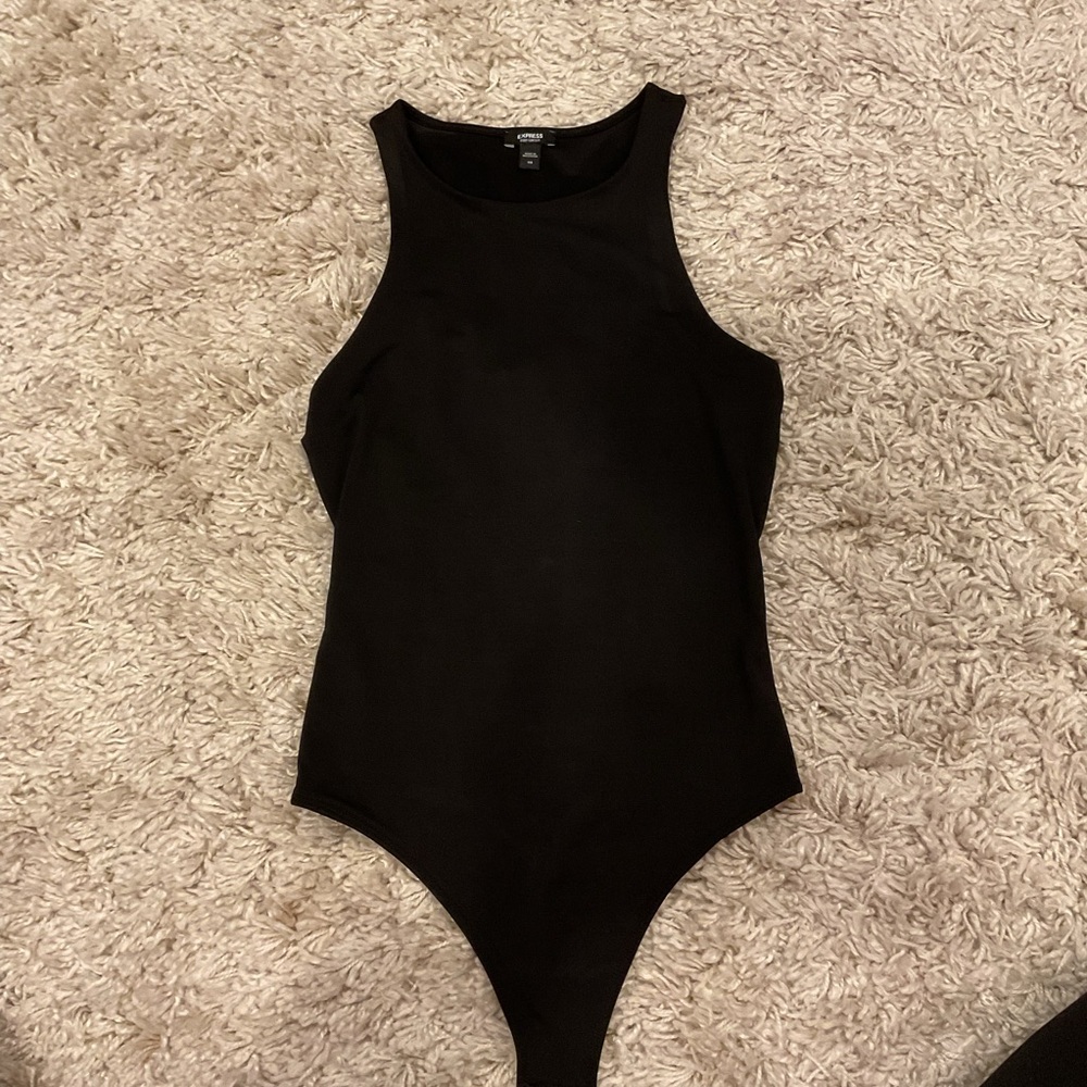 Express Black Bodysuit Top with Crew Neck